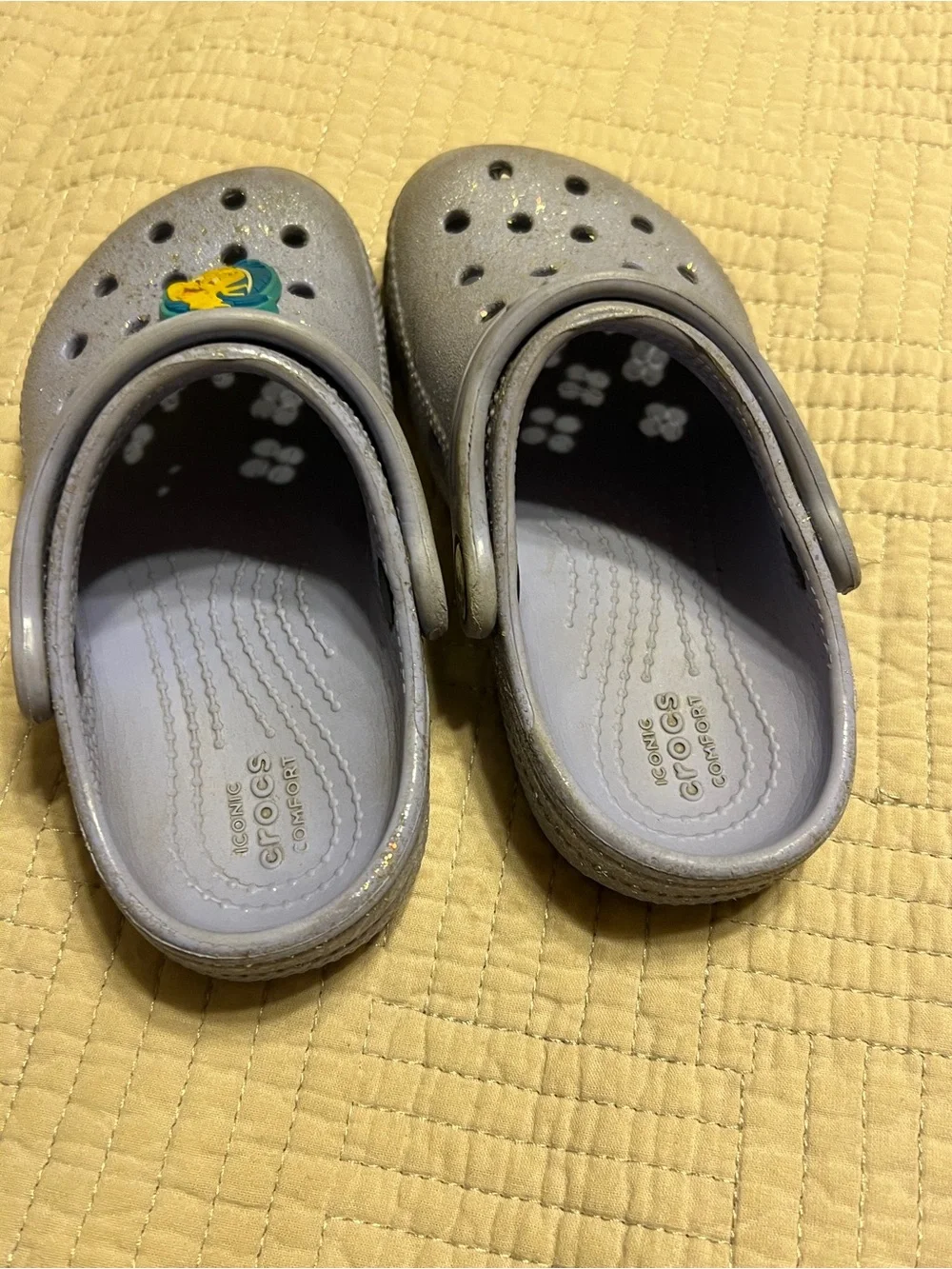 CROCS Kids Lavender Glitter Clogs with Flounder Jibbitz